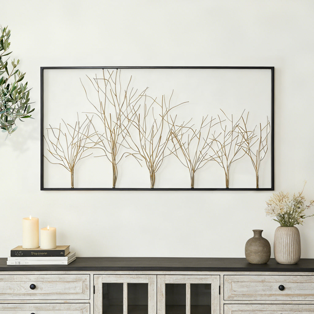 Oversized Metal Tree Wall Sculpture, Minimalist Iron Artwork, 40" Wide