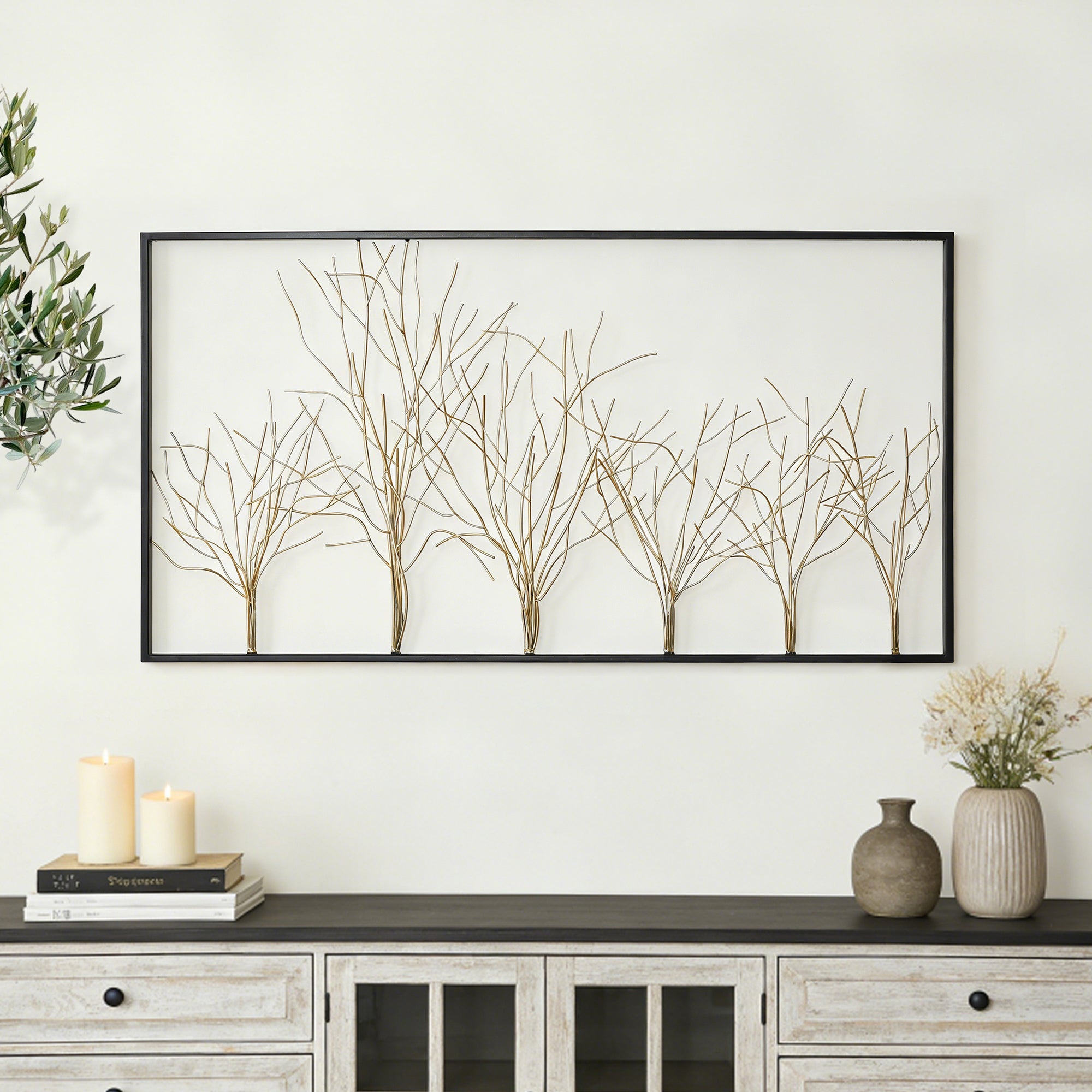Oversized Metal Tree Wall Sculpture, Minimalist Iron Artwork, 40" Wide