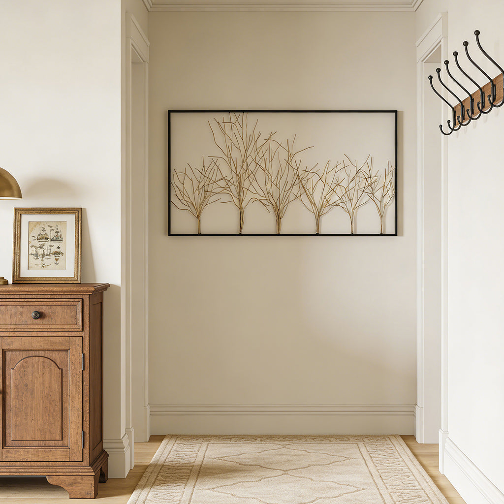 Oversized Metal Tree Wall Sculpture, Minimalist Iron Artwork, 40" Wide