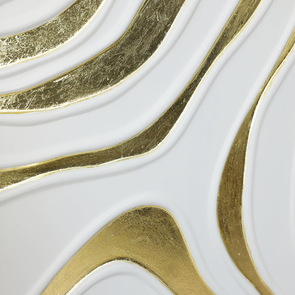 Abstract Iron Wall Art, White and Gold Curved Pattern, 23.62" x 31.50"