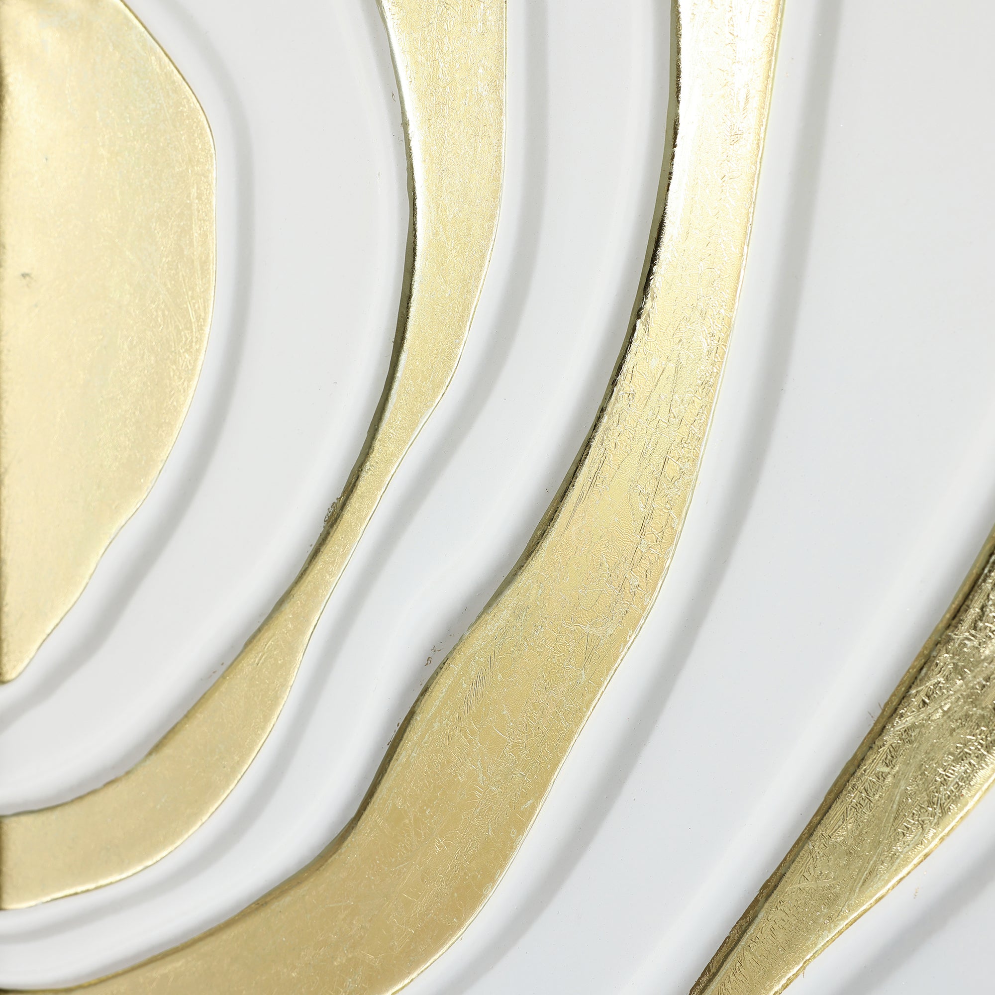 Abstract Iron Wall Art, White and Gold Curved Pattern, 23.62" x 31.50"