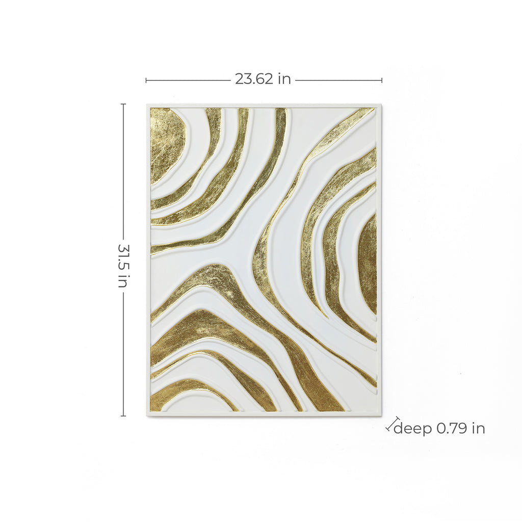 Abstract Iron Wall Art, White and Gold Curved Pattern, 23.62" x 31.50"