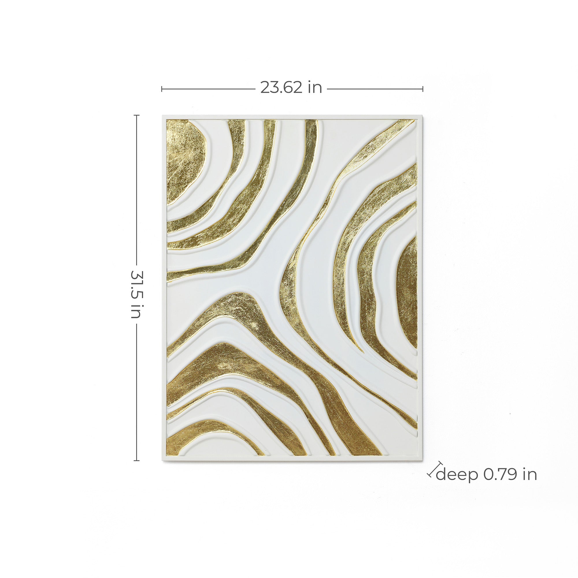 Abstract Iron Wall Art, White and Gold Curved Pattern, 23.62" x 31.50"
