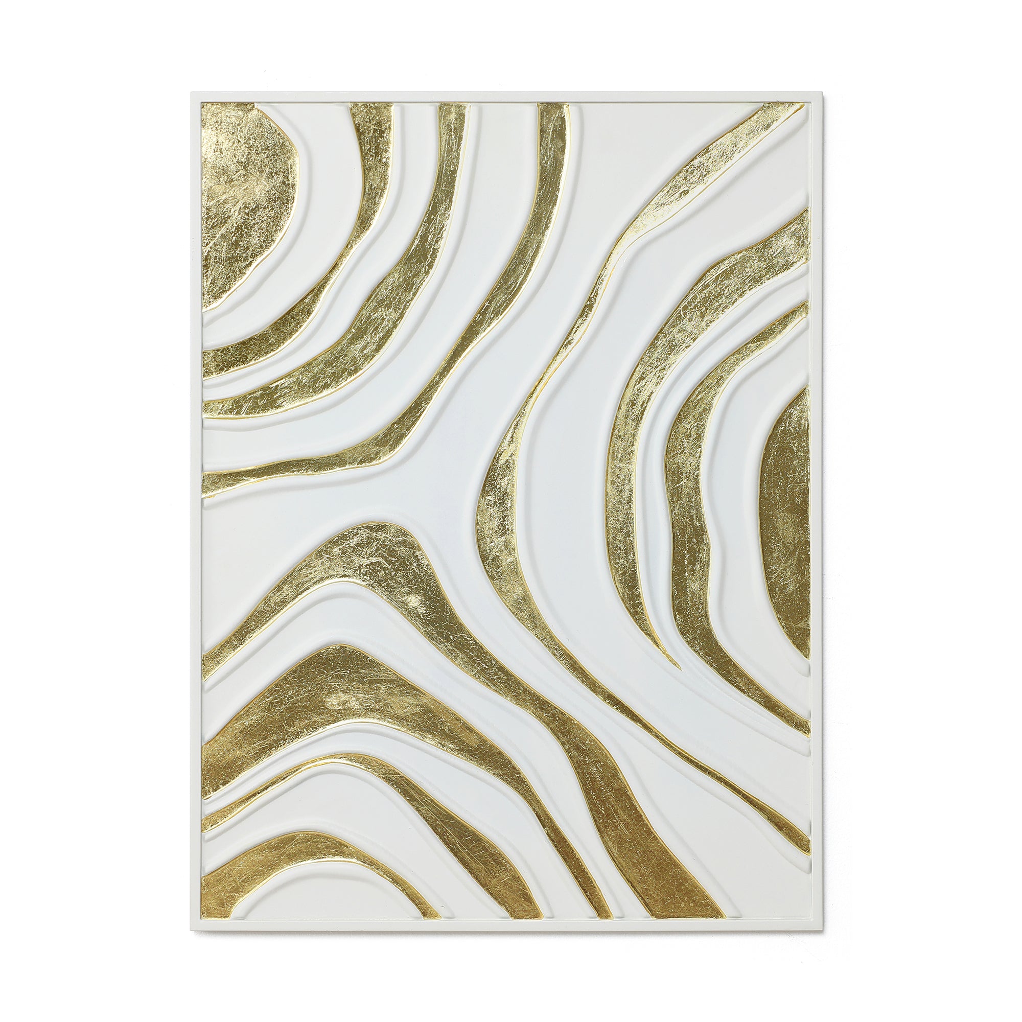 Abstract Iron Wall Art, White and Gold Curved Pattern, 23.62" x 31.50"