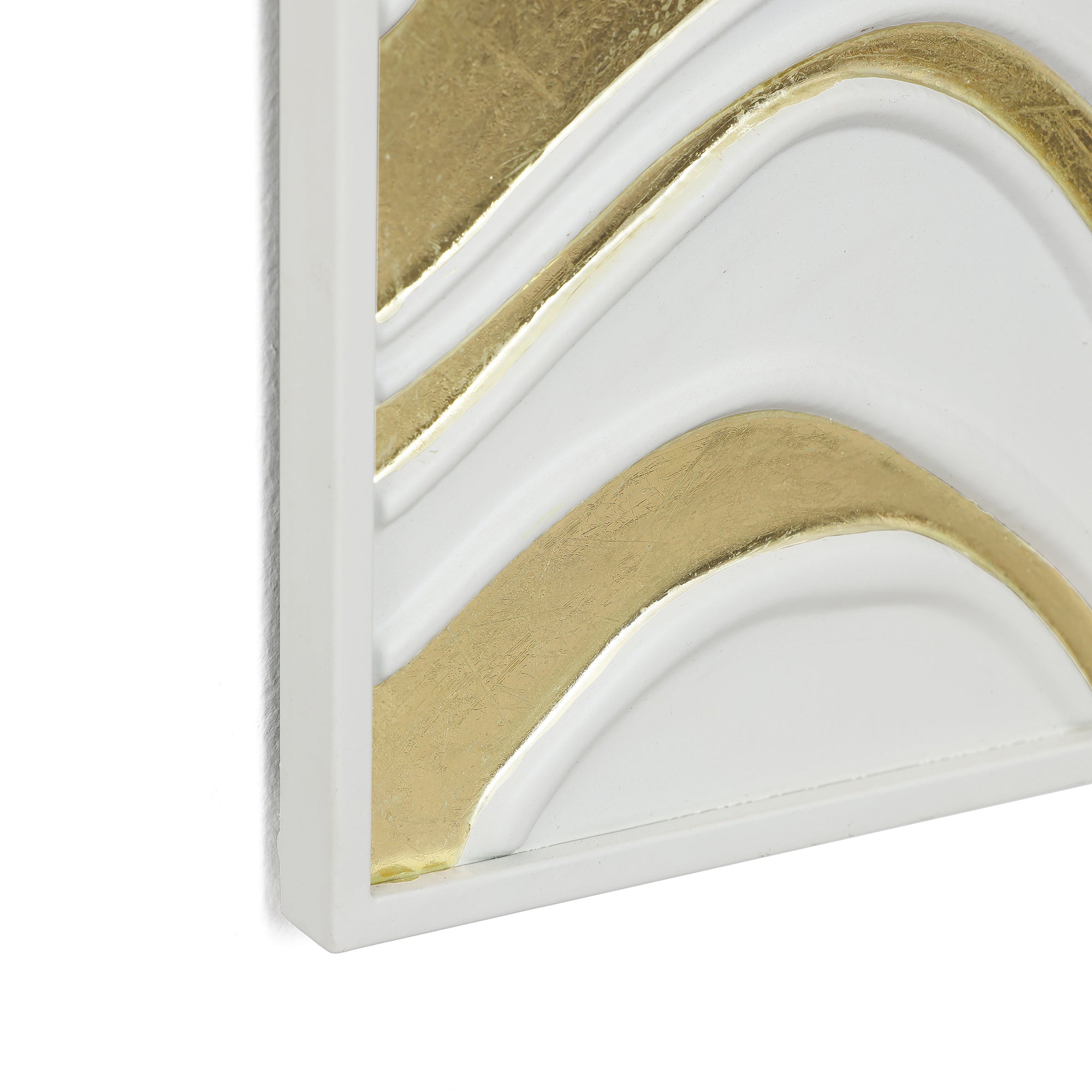 Abstract Iron Wall Art, White and Gold Curved Pattern, 23.62" x 31.50"