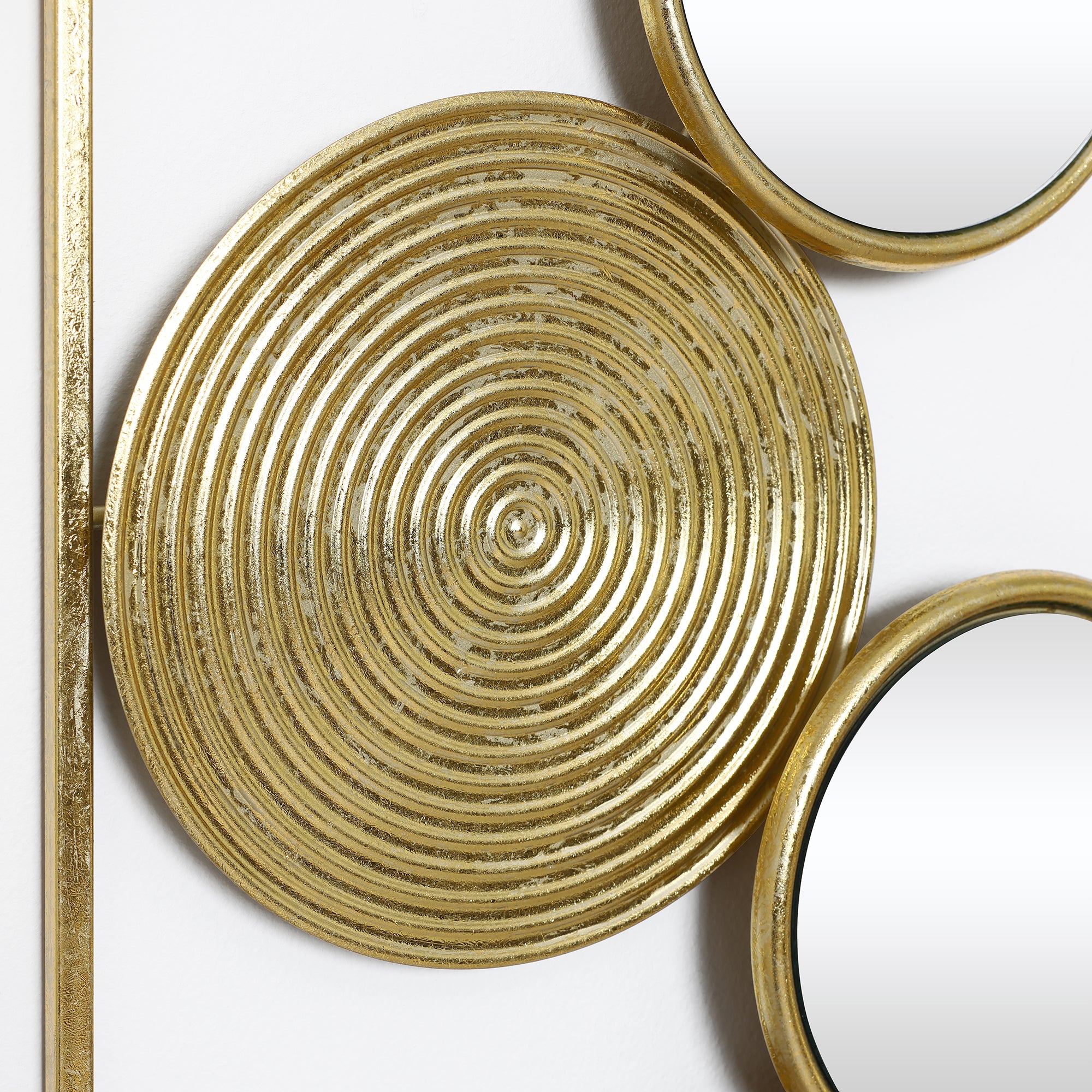 Set of 2 Iron & Mirror Wall Art, Modern Rectangular Panels with Textured Circles