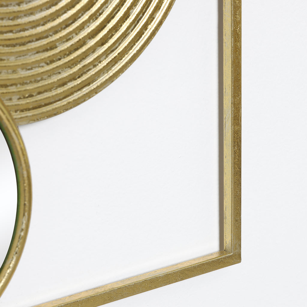 Set of 2 Iron & Mirror Wall Art, Modern Rectangular Panels with Textured Circles