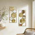Set of 2 Iron & Mirror Wall Art, Modern Rectangular Panels with Textured Circles