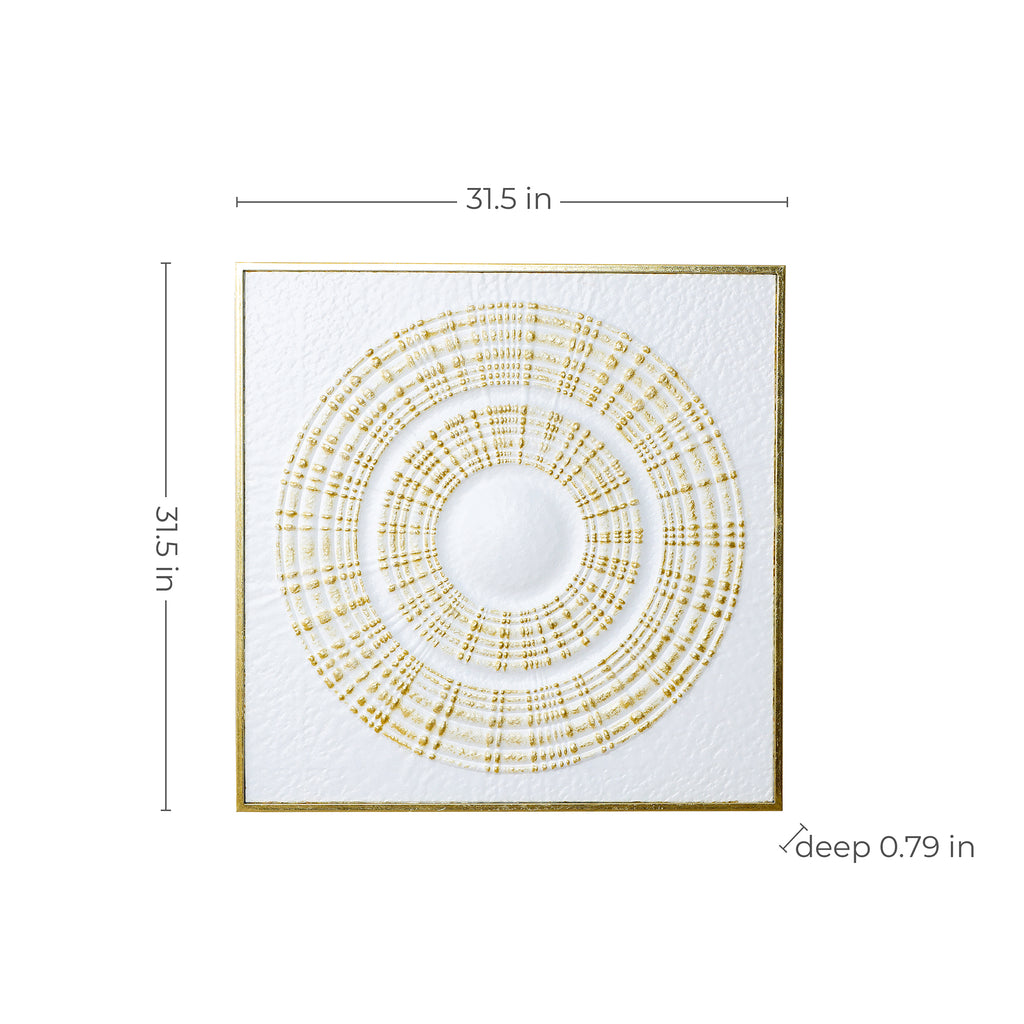 Large Square Iron Wall Sculpture,White and Gold Ripple Design, 31.50" x 31.50"