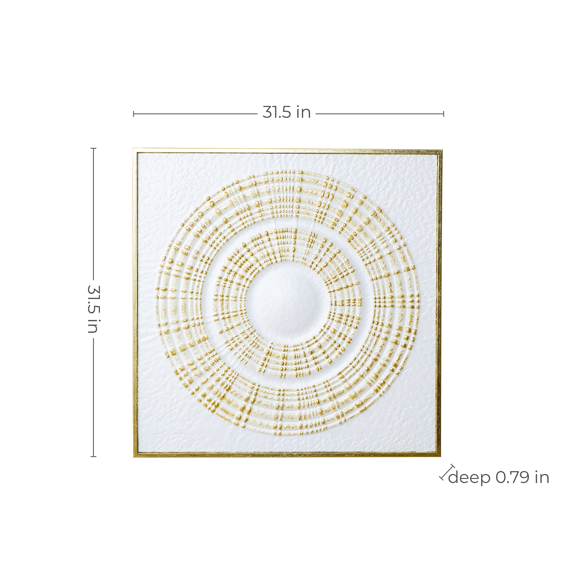 Large Square Iron Wall Sculpture,White and Gold Ripple Design, 31.50" x 31.50"