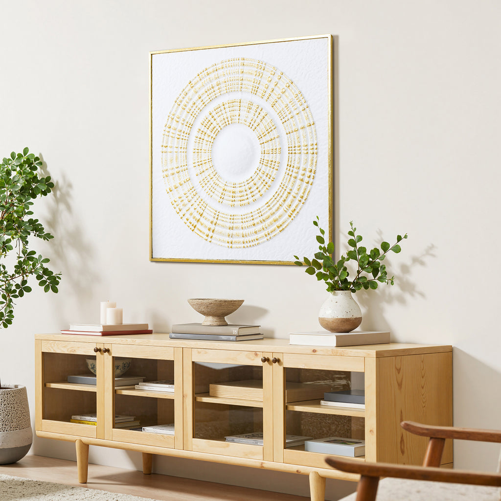 Minimalist Metal Wall Art –Minimalist Metal Wall Art – Square Iron Frame with Raised Circular Pattern