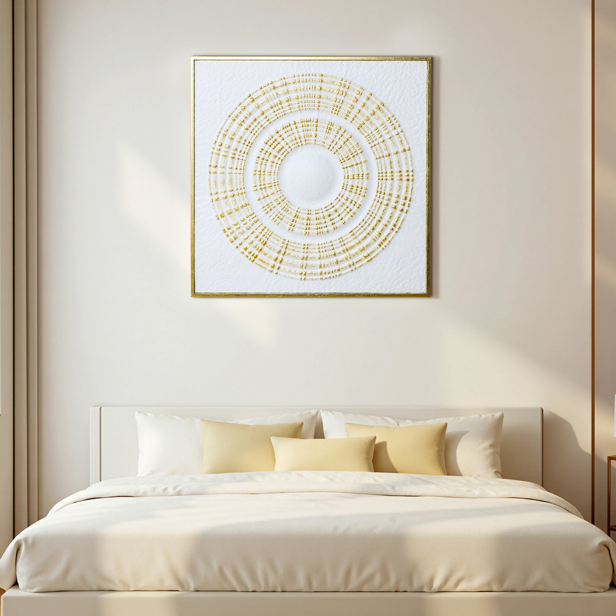 Large Square Iron Wall Sculpture,White and Gold Ripple Design, 31.50" x 31.50"