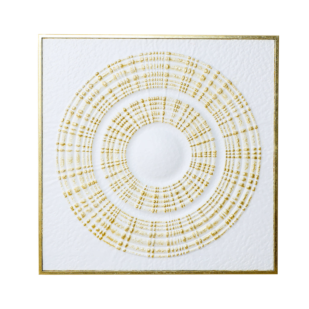 Large Square Iron Wall Sculpture,White and Gold Ripple Design, 31.50" x 31.50"