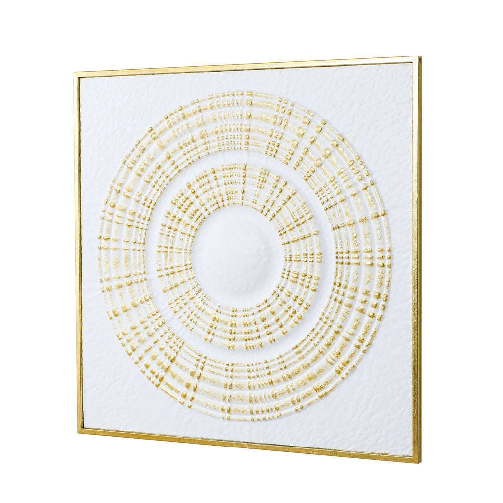 Large Square Iron Wall Sculpture,White and Gold Ripple Design, 31.50" x 31.50"