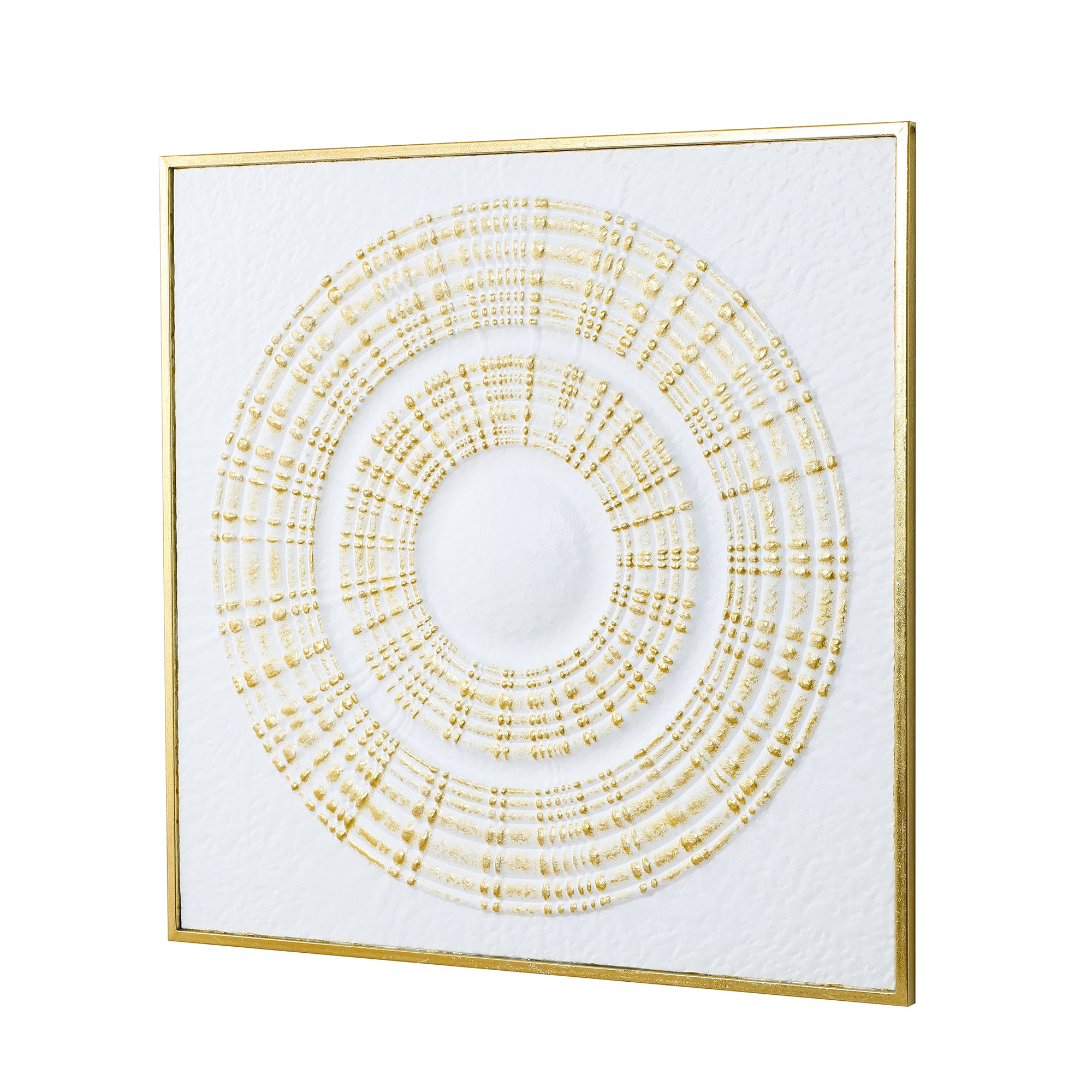 Large Square Iron Wall Sculpture,White and Gold Ripple Design, 31.50" x 31.50"