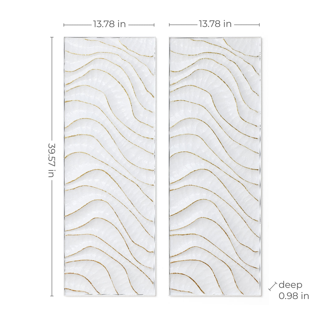 Modern Metal Wall Decor, 2-Piece Textured Panels with Sculpted Wave Design