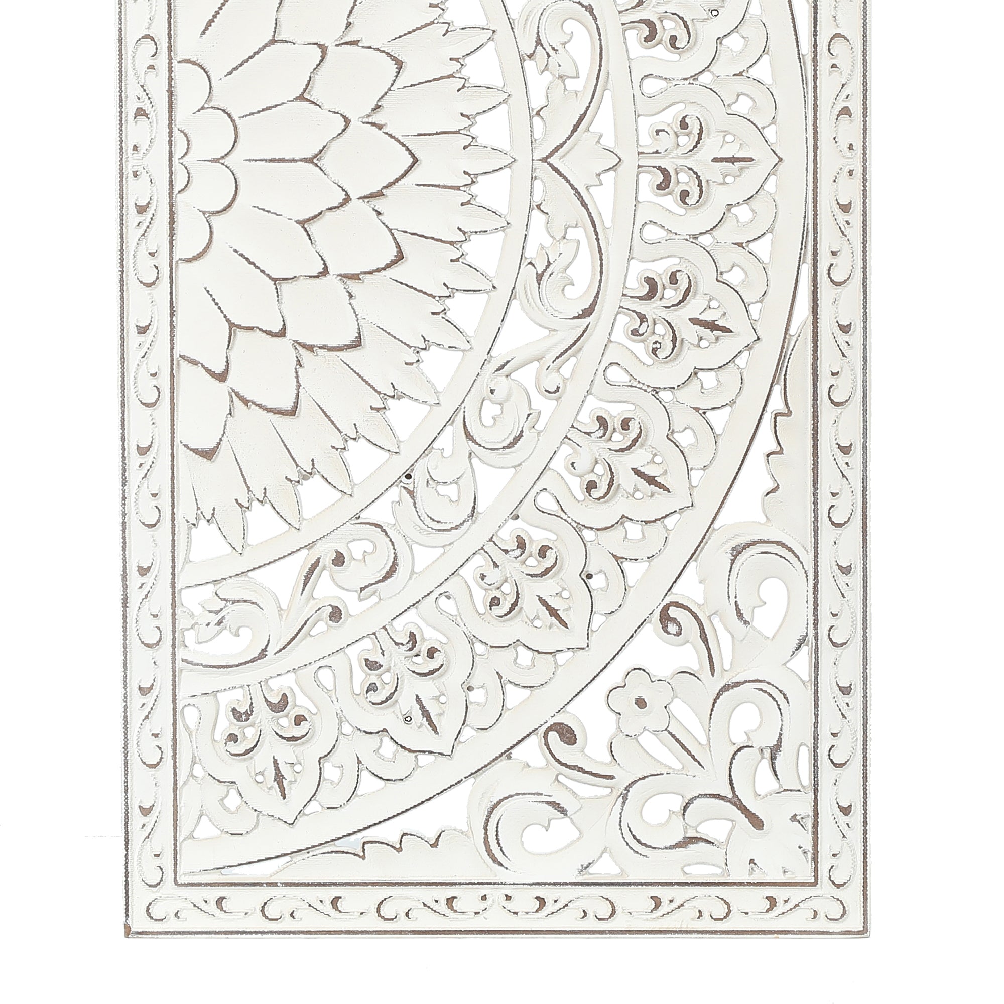 Set of 2 Distressed Ivory White Wood Flower Wall Decor