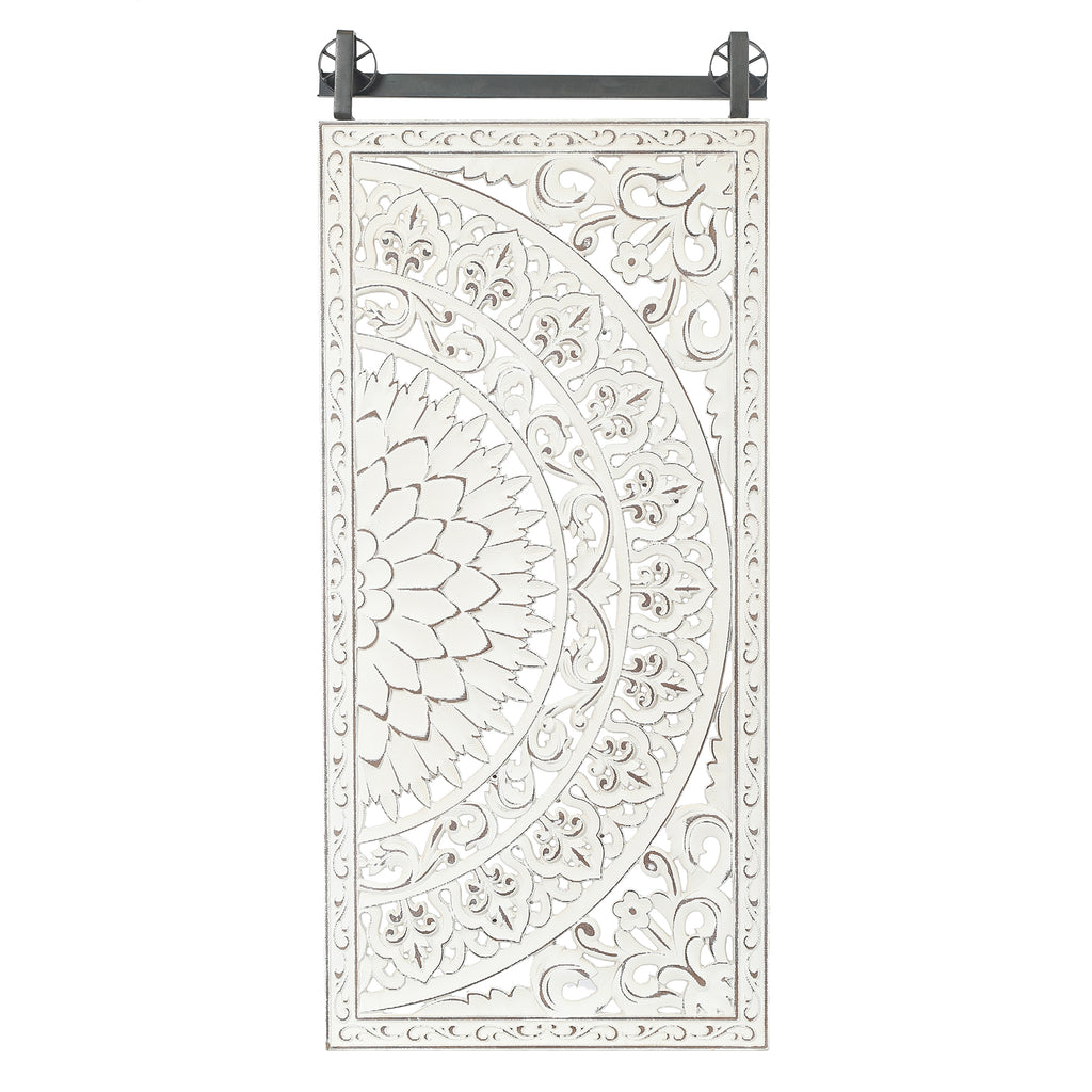 Set of 2 Distressed Ivory White Wood Flower Wall Decor