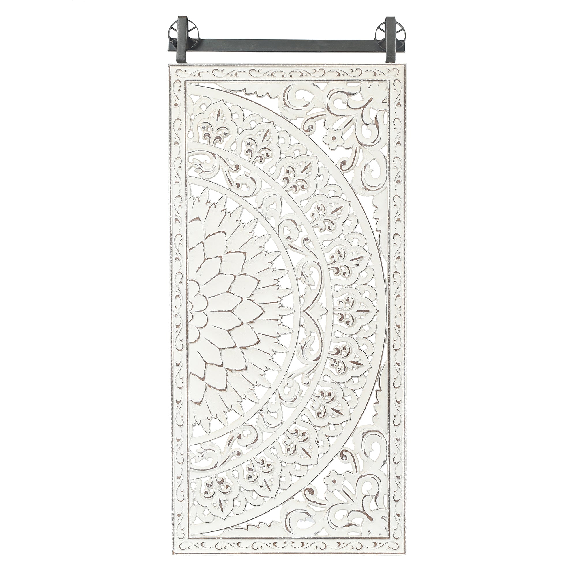 Set of 2 Distressed Ivory White Wood Flower Wall Decor