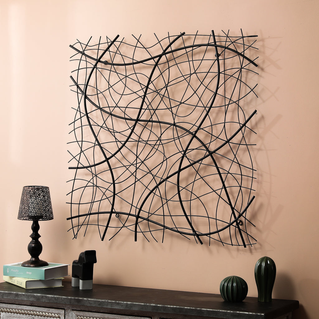 Black Abstract 35.5-Inch Square Metal Wall Decor