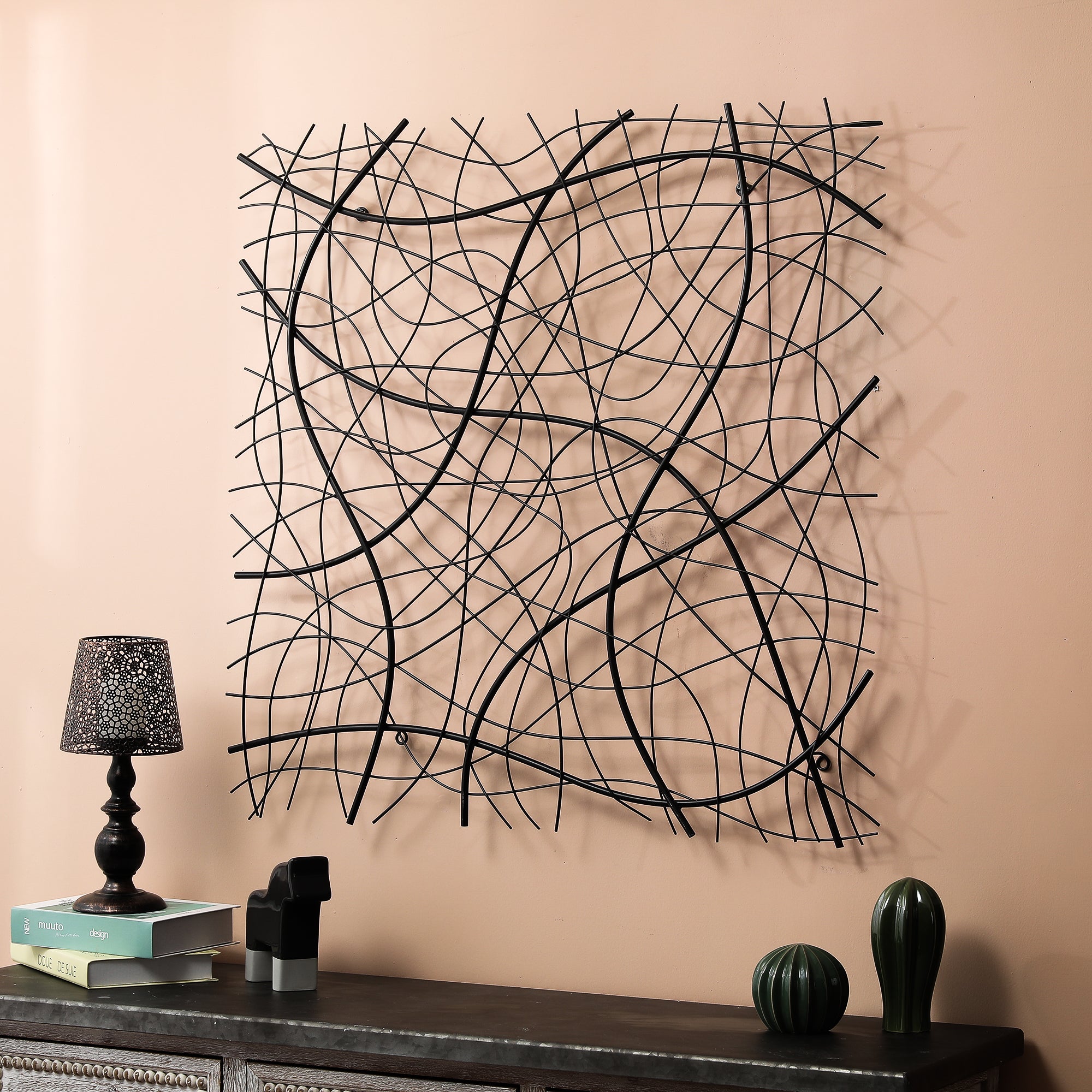 Black Abstract 35.5-Inch Square Metal Wall Decor