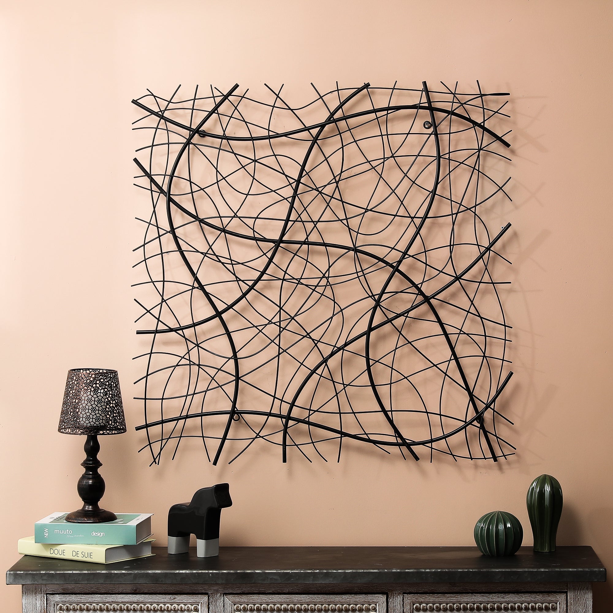 Black Abstract 35.5-Inch Square Metal Wall Decor
