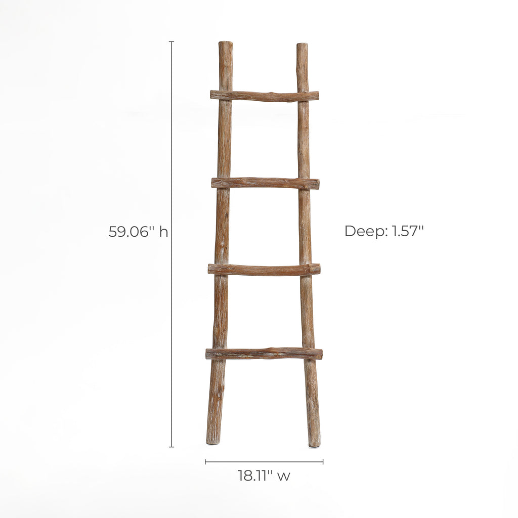 Solid Wood Natural 4-Rung 59-Inch Tall Blanket Ladder