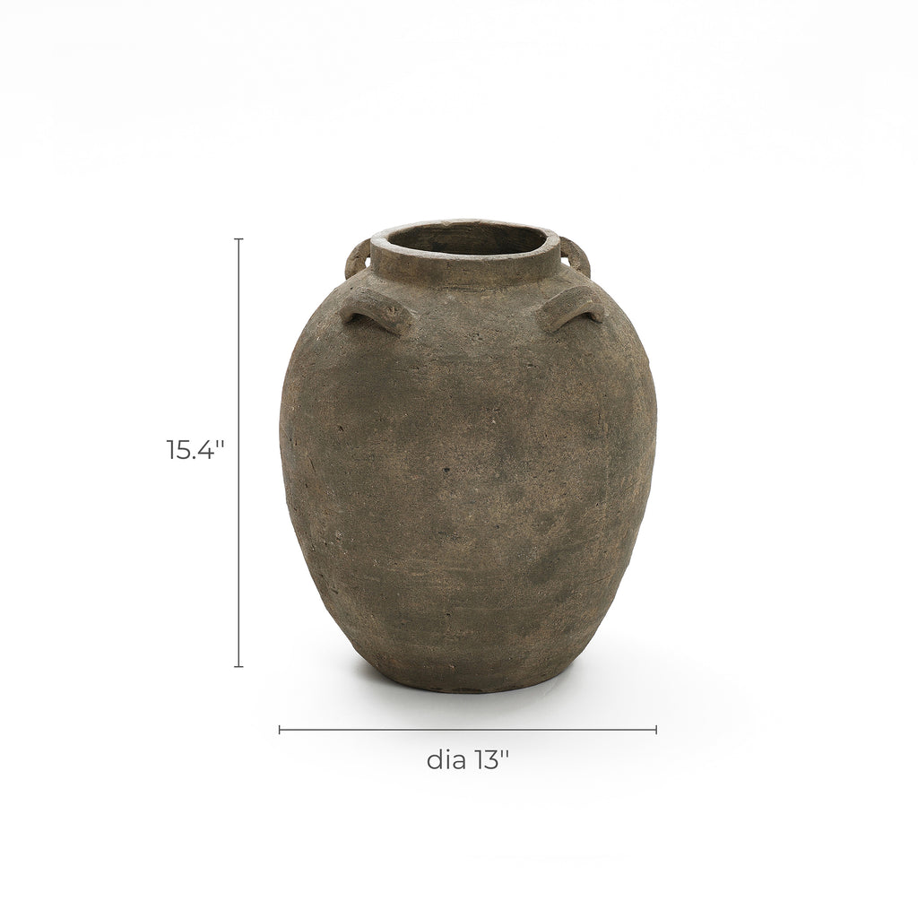 Rustic Brown Terracotta Cauldron 15.4-Inch Tall Vase