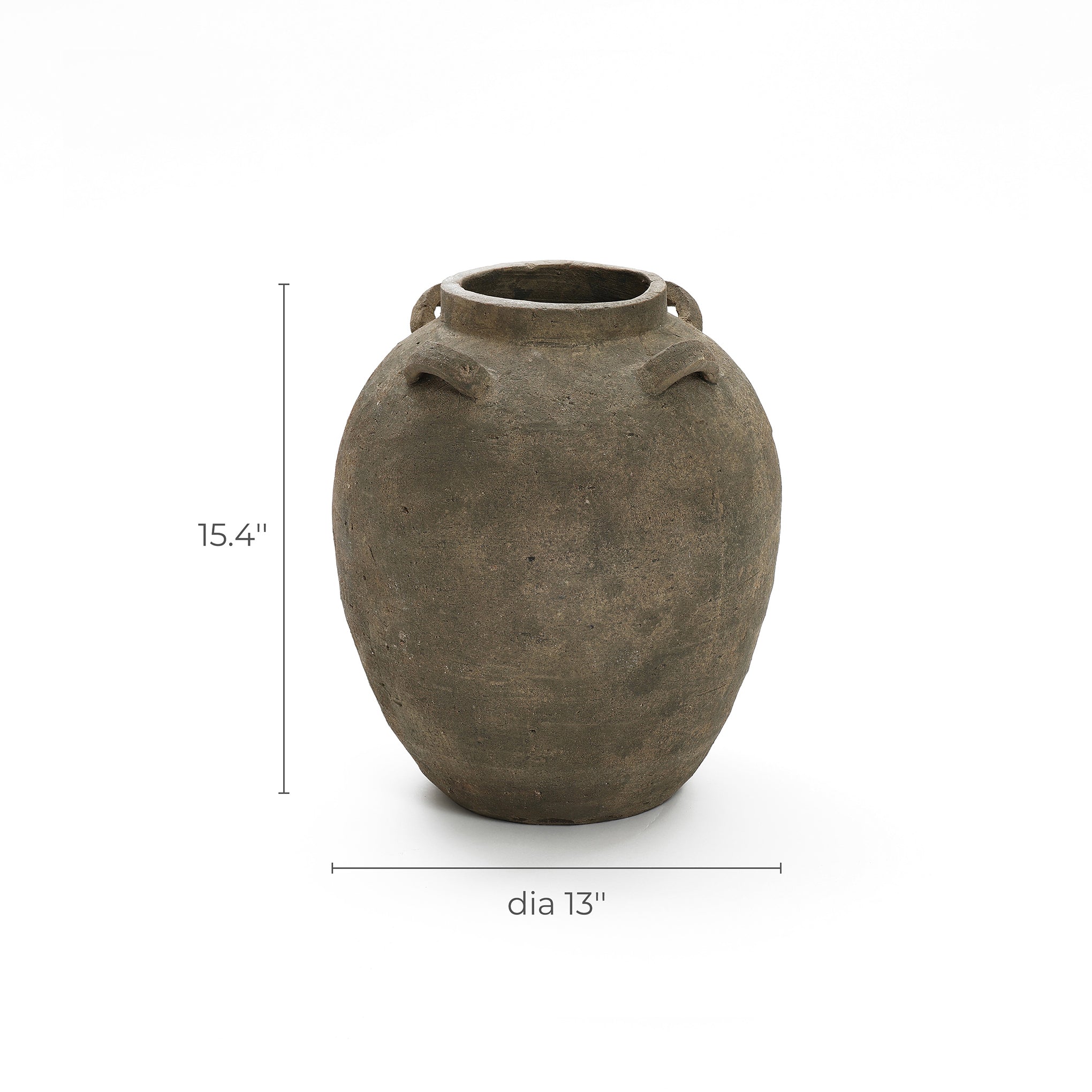 Rustic Brown Terracotta Cauldron 15.4-Inch Tall Vase