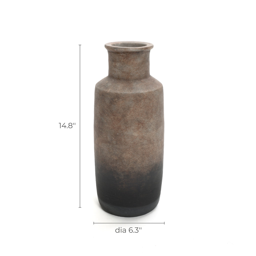 Brown Ombre Terracotta Narrow 14.8-Inch Tall Vase