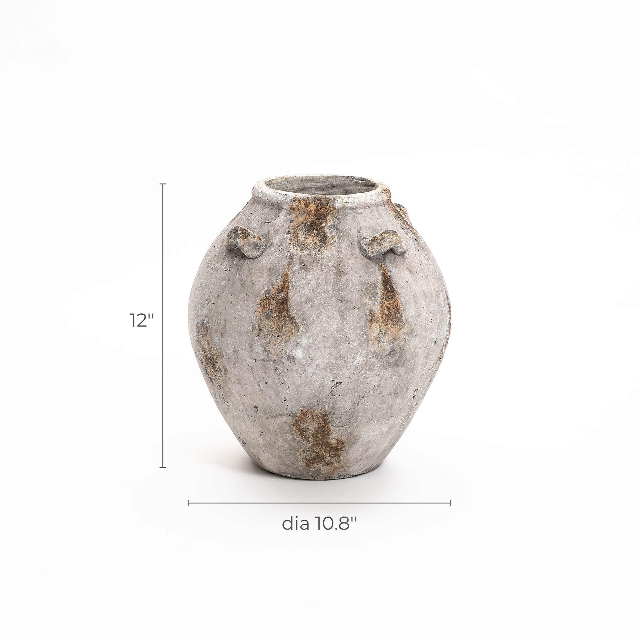 Mottled Brown and White Terracotta 12-Inch Tall Jug Vase with Handles