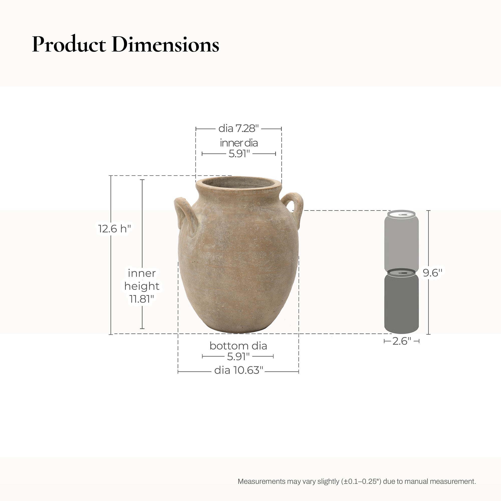 Rustic Antiqued Brown 12.6-Inch Tall Round Terracotta Vase with Handles