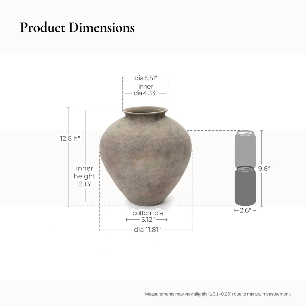 Rustic Ceramic Vase, 12.6" Tall Terracotta Pot with Earthy Gray-Brown Finish