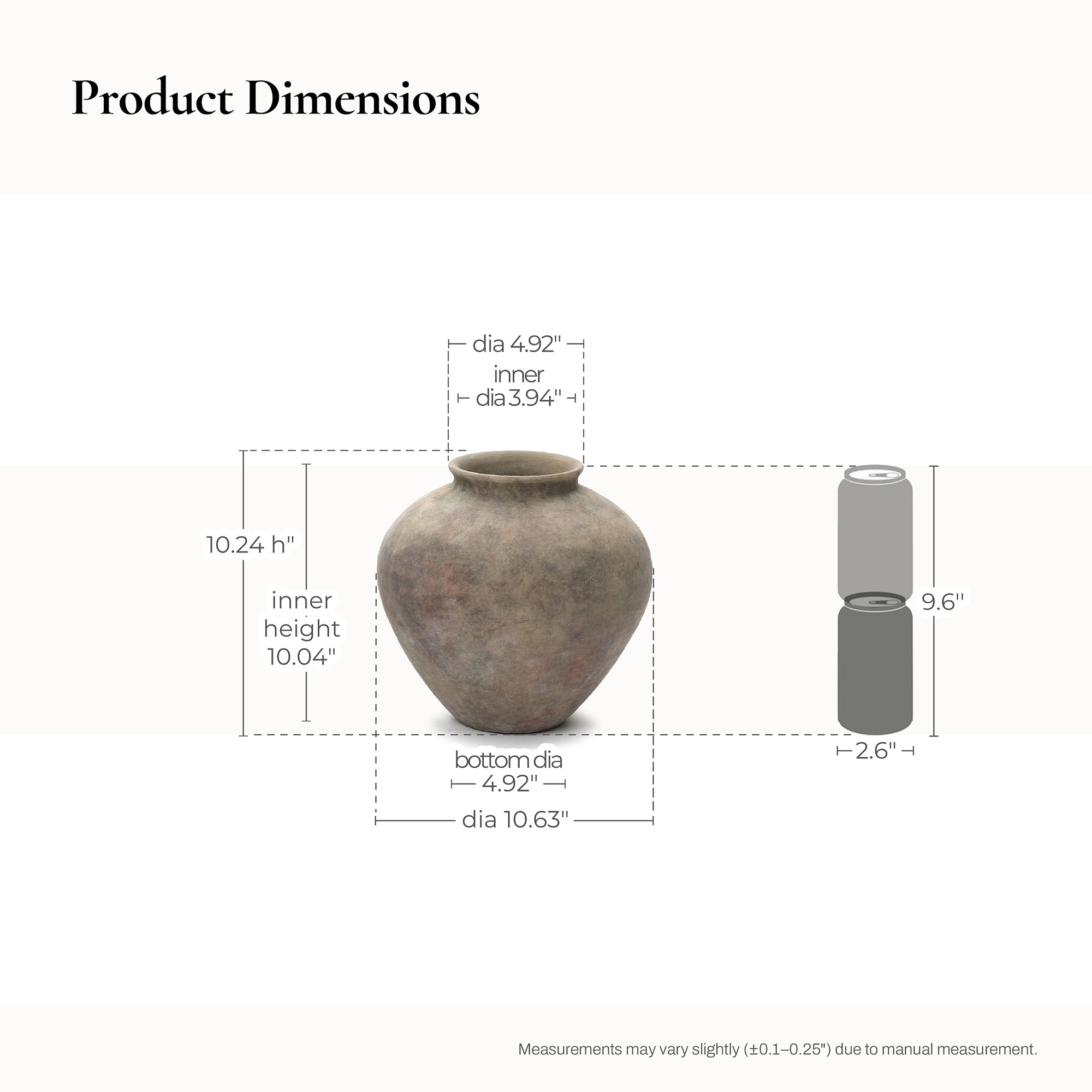 Rustic Ceramic Vase, 10.2" Tall Terracotta Pot with Earthy Gray-Brown Finish