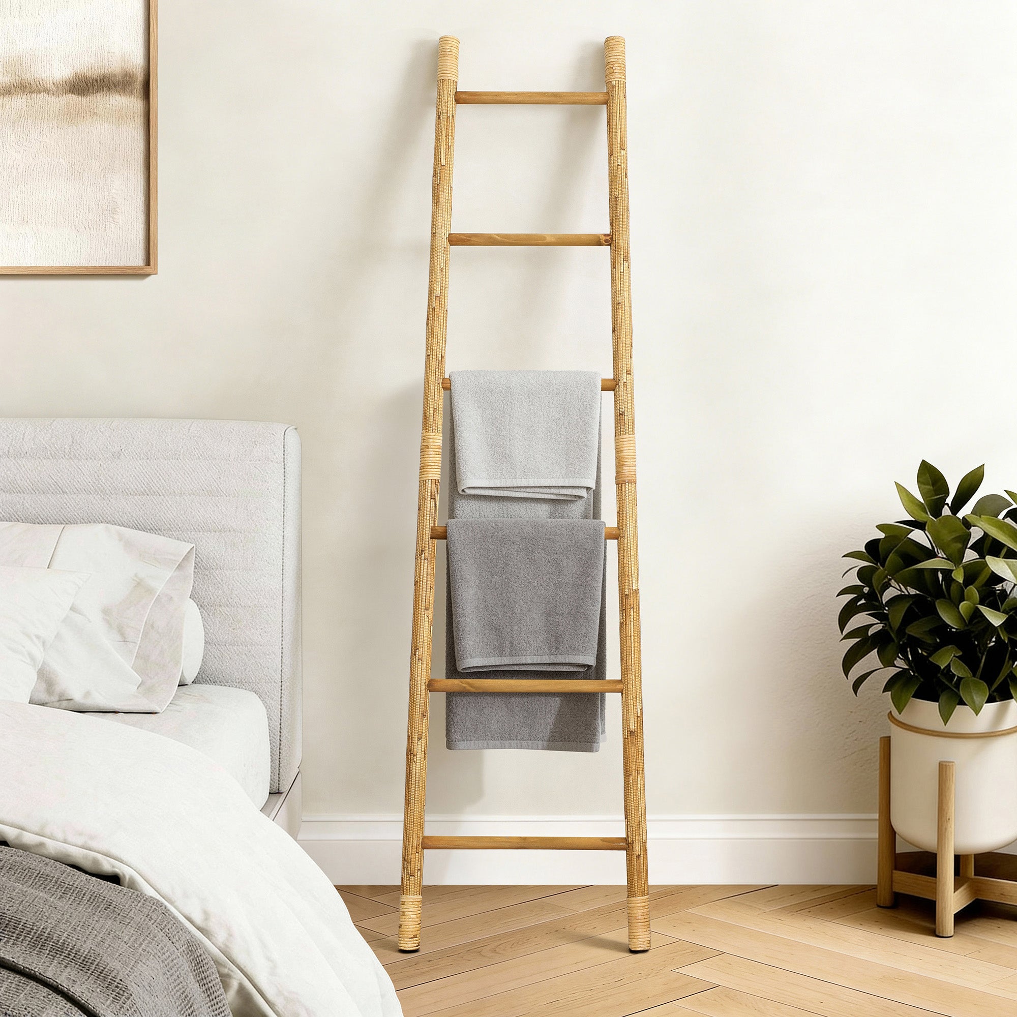 Bamboo Ladder Towel Rack – Natural Wood Design for Towels, Blankets & Scarf Display
