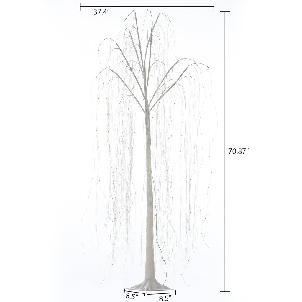 5.9Ft White Artificial Willow Tree with Lights and Metal Base