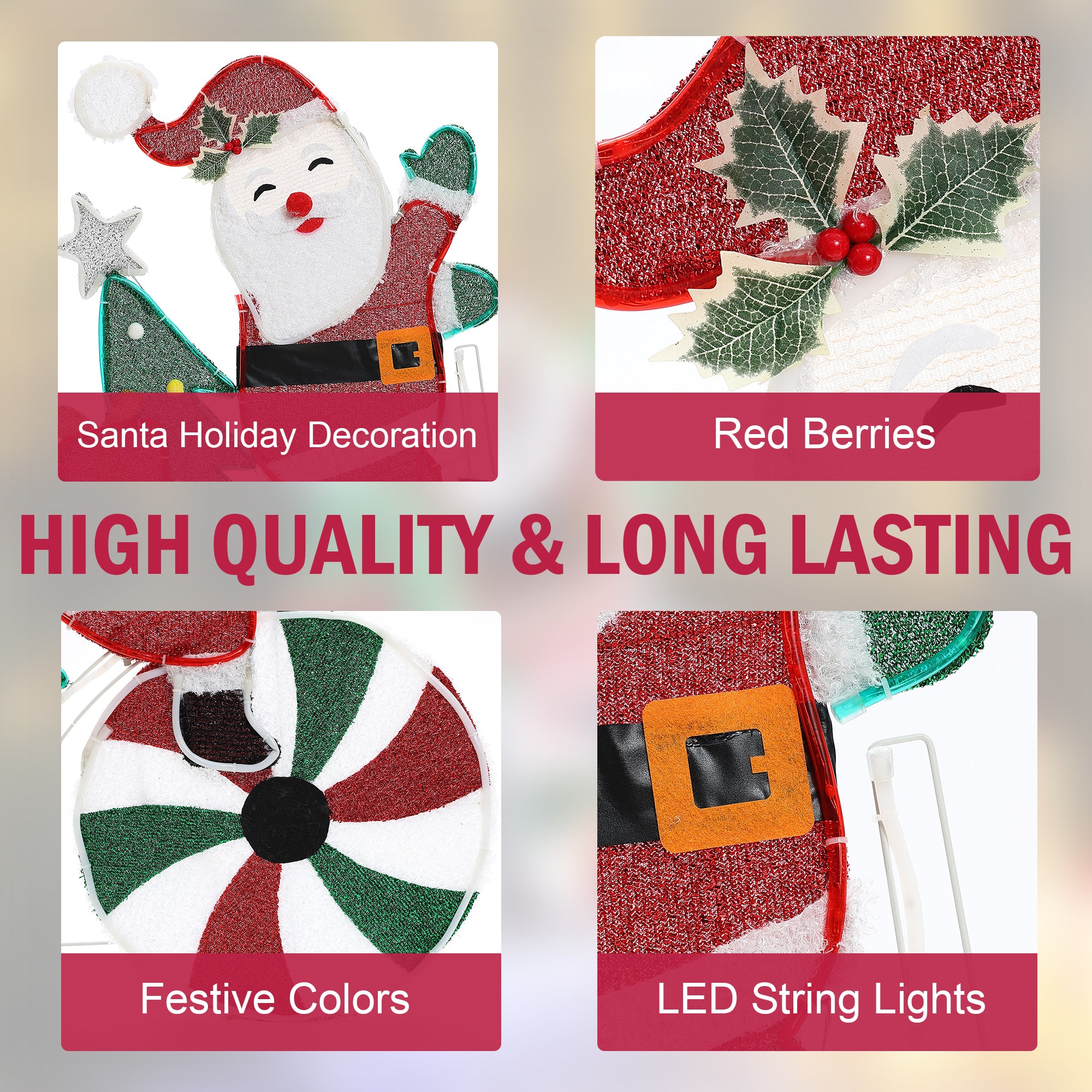Santa on Peppermint Bike Lighted Holiday Decoration