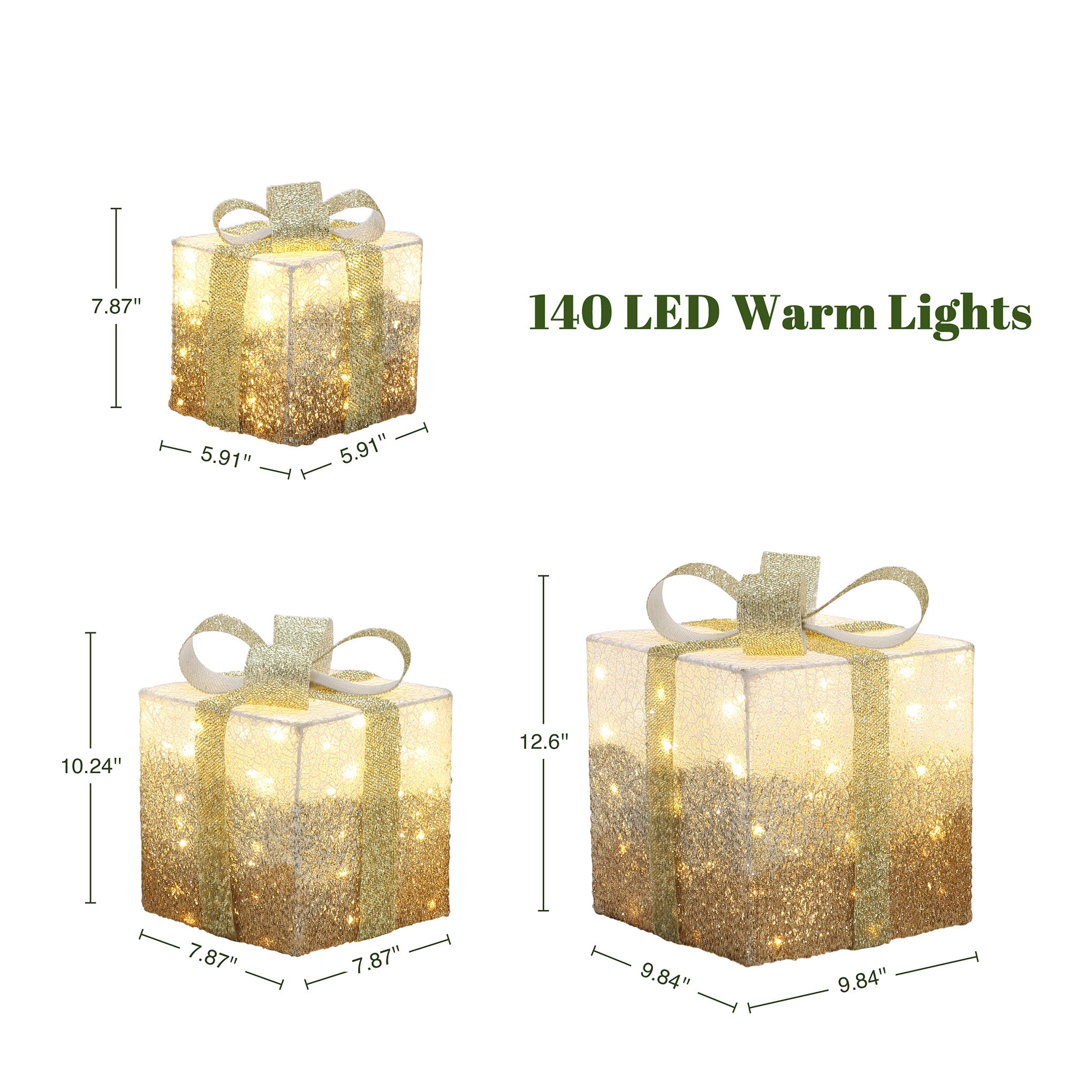 3-Piece Pre-Lit White Crackle Gift Box Set with Timer