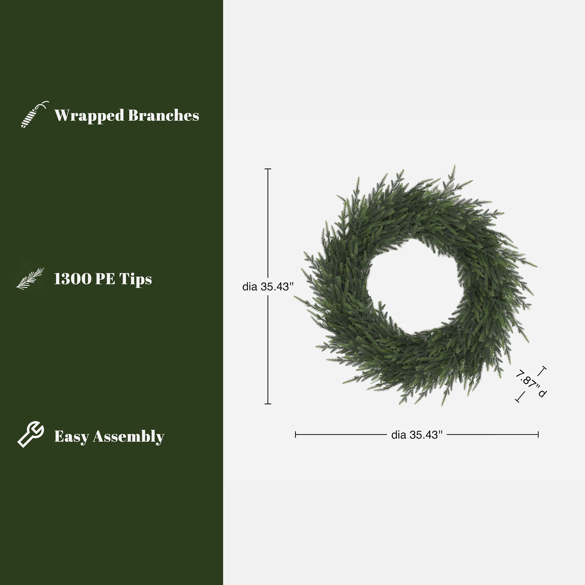35-Inch Round Artificial Green Wreath Holiday Mantle and Door Decoration
