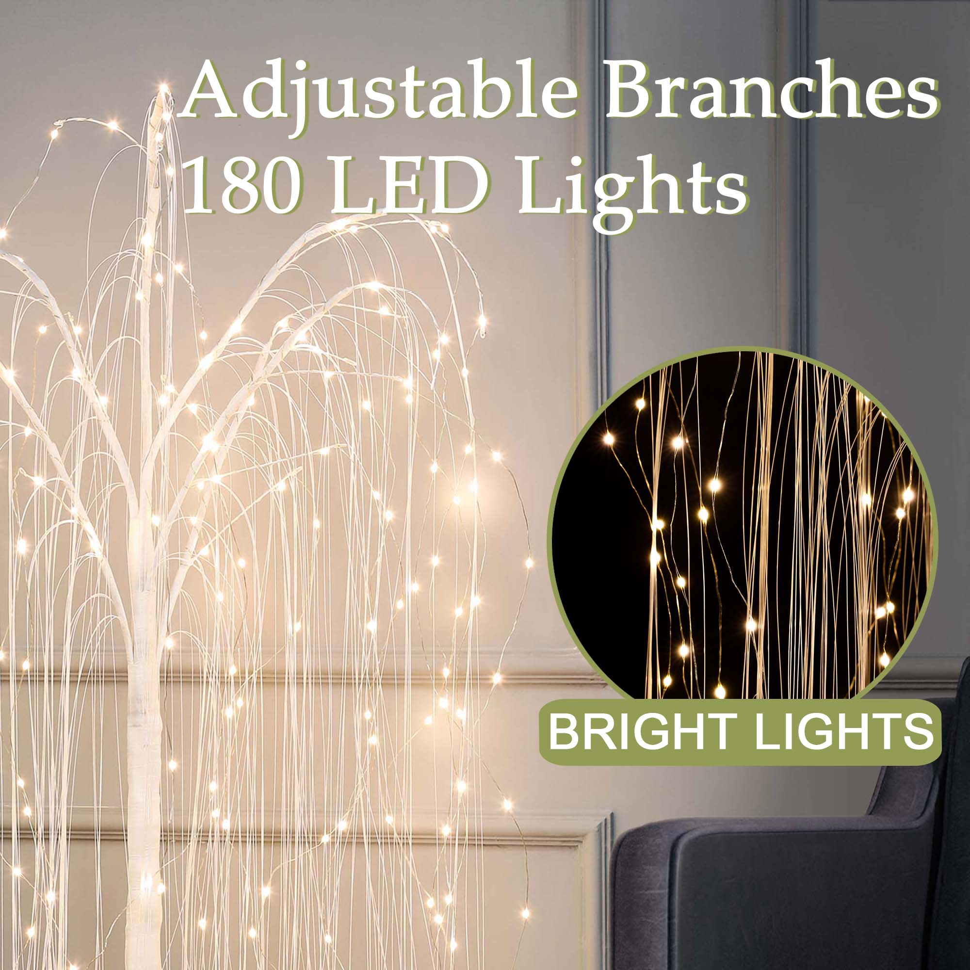 LED Willow Tree Lamp – White Branches with Warm White Lights, Adjustable Design, Remote & App-Controlled, for Indoor Decoration