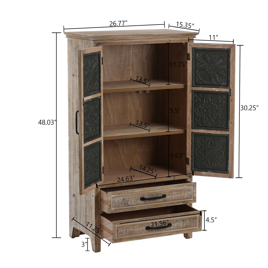 Farmhouse Wood and Metal 2-Drawer 2-Door Storage Cabinet
