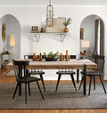 Oak Finish MDF Wood Black Metal Dining Table