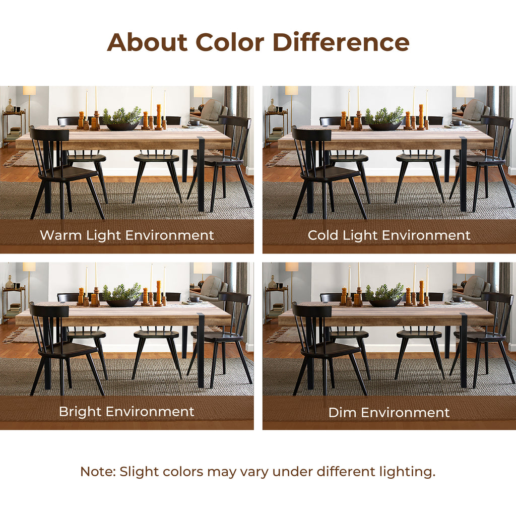 Oak Finish MDF Wood Black Metal Dining Table