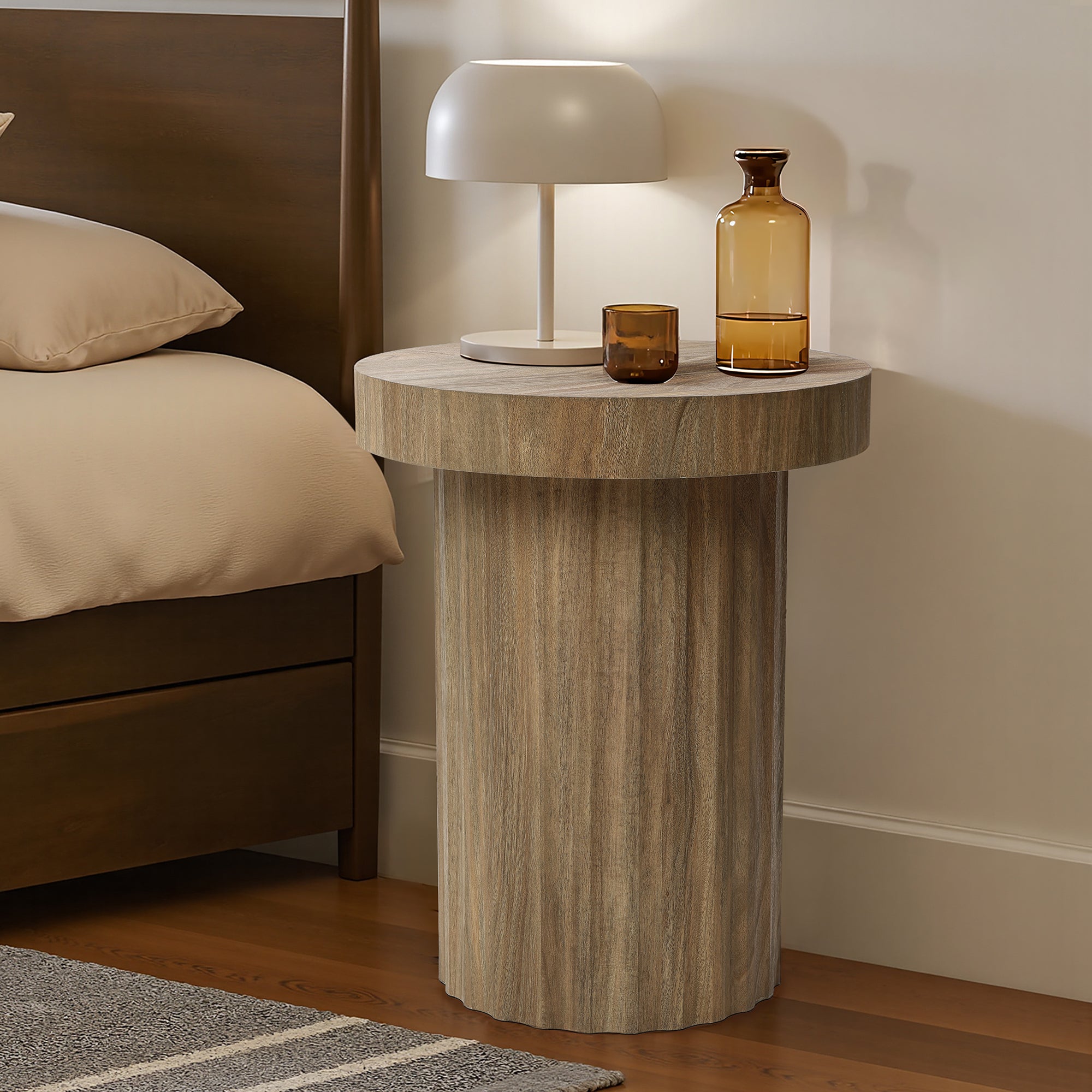 Wabi-Sabi & Scandinavian Retro Solid Wood Round Side Table with Cylindrical Legs