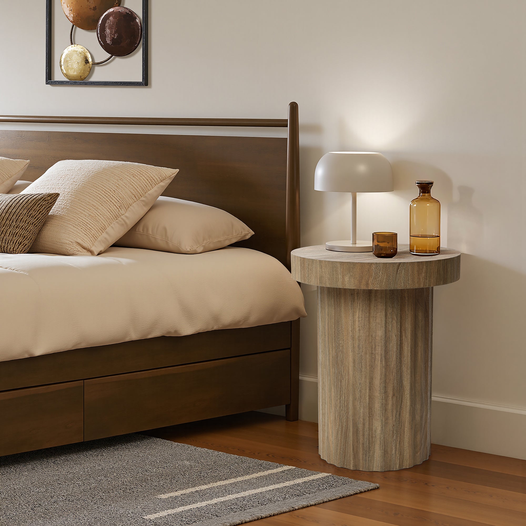 Wabi-Sabi & Scandinavian Retro Solid Wood Round Side Table with Cylindrical Legs