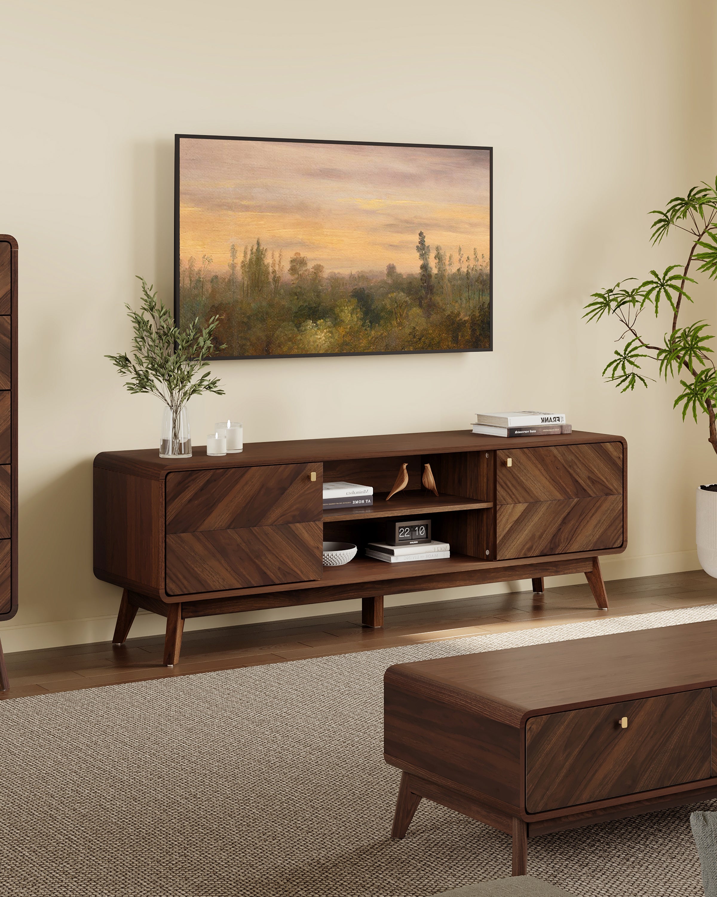 Langford 63 Inch Mid-Century Modern Credenza TV Console with Storage