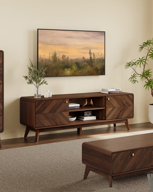 Langford 63 Inch Mid-Century Modern Credenza TV Console with Storage