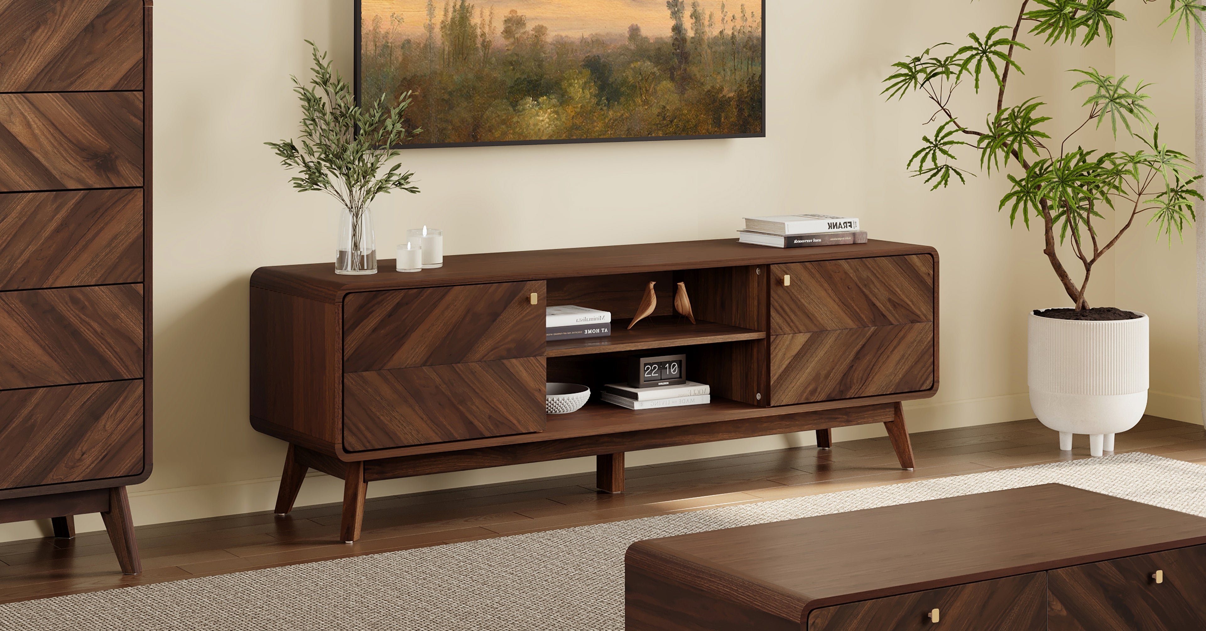 Langford 63 Inch Mid-Century Modern Credenza TV Console with Storage