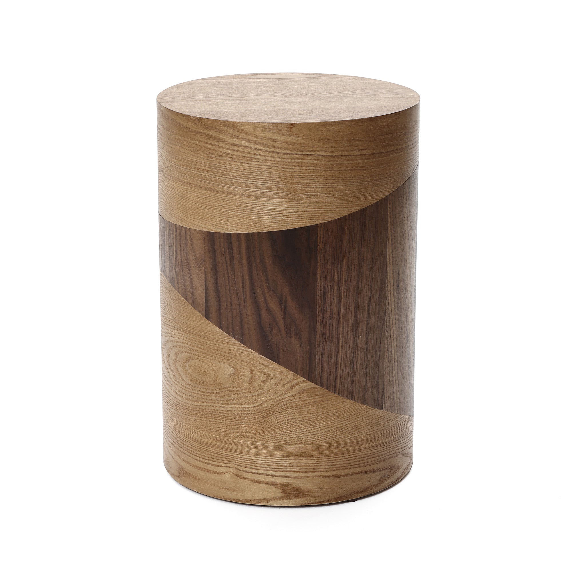 Modern Rustic Natural & Dark Wood Round Side Table, 20” Tall