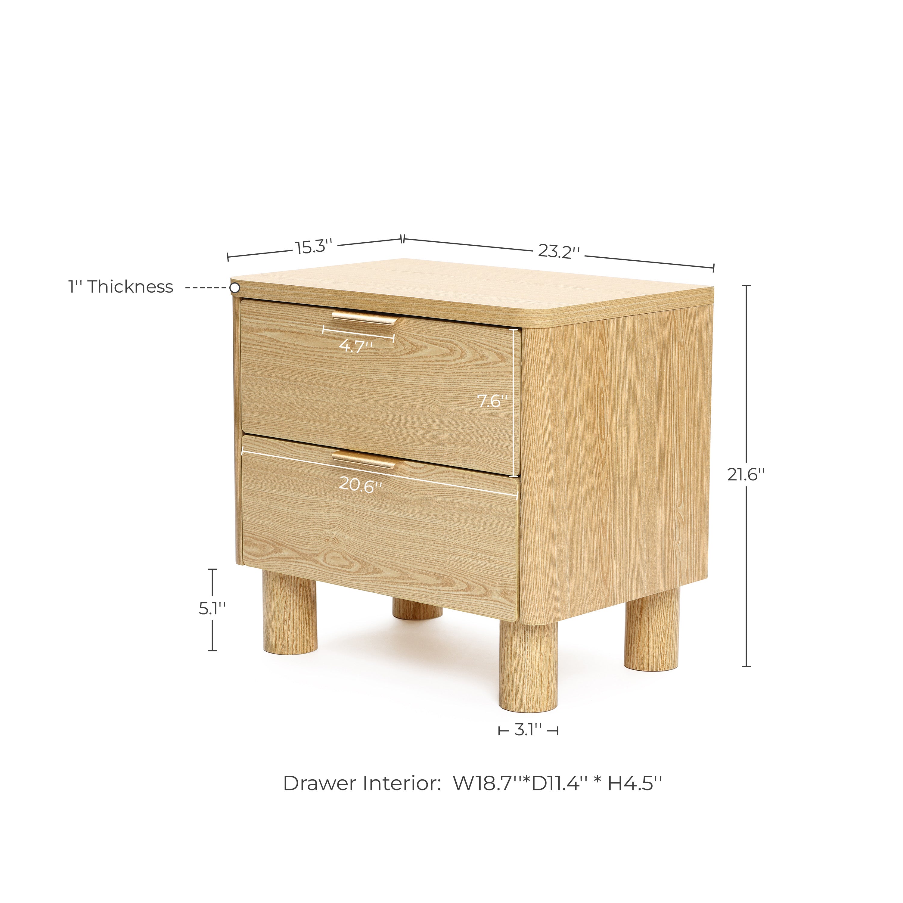 Natural Wood Finish 2-Drawer End Table & Nightstand, Manufactured Wood